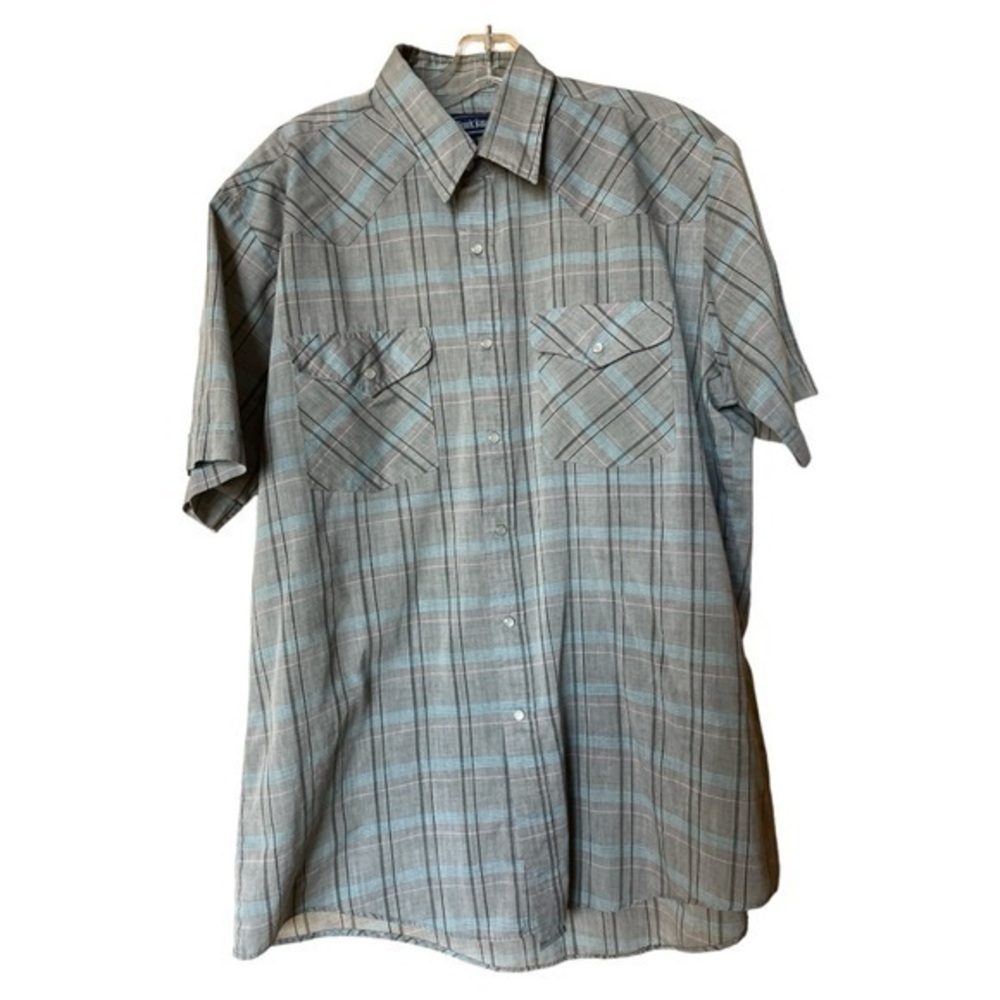 Rock Creek Ranch Men’s Pearl Snap Shirt Gray Western Cowboy Plaid Tall‎ 16.5